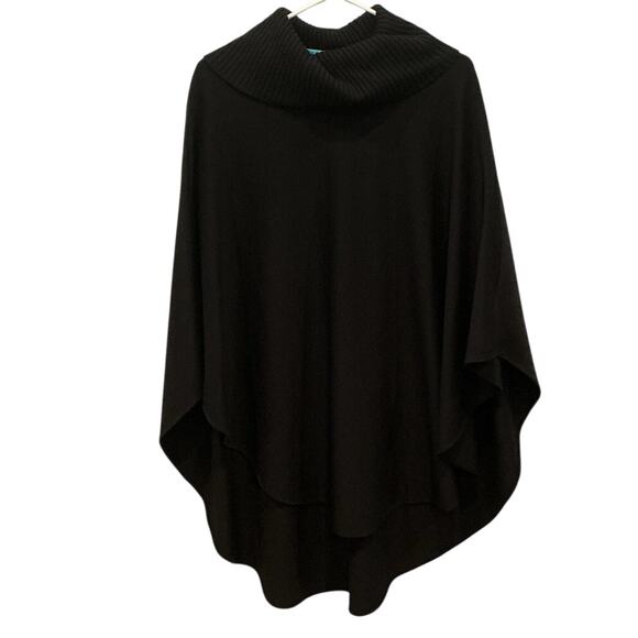 Alice + Olivia Womens Merino Wool Poncho One Size Cape Black Witchy Classic Prep - Picture 1 of 9